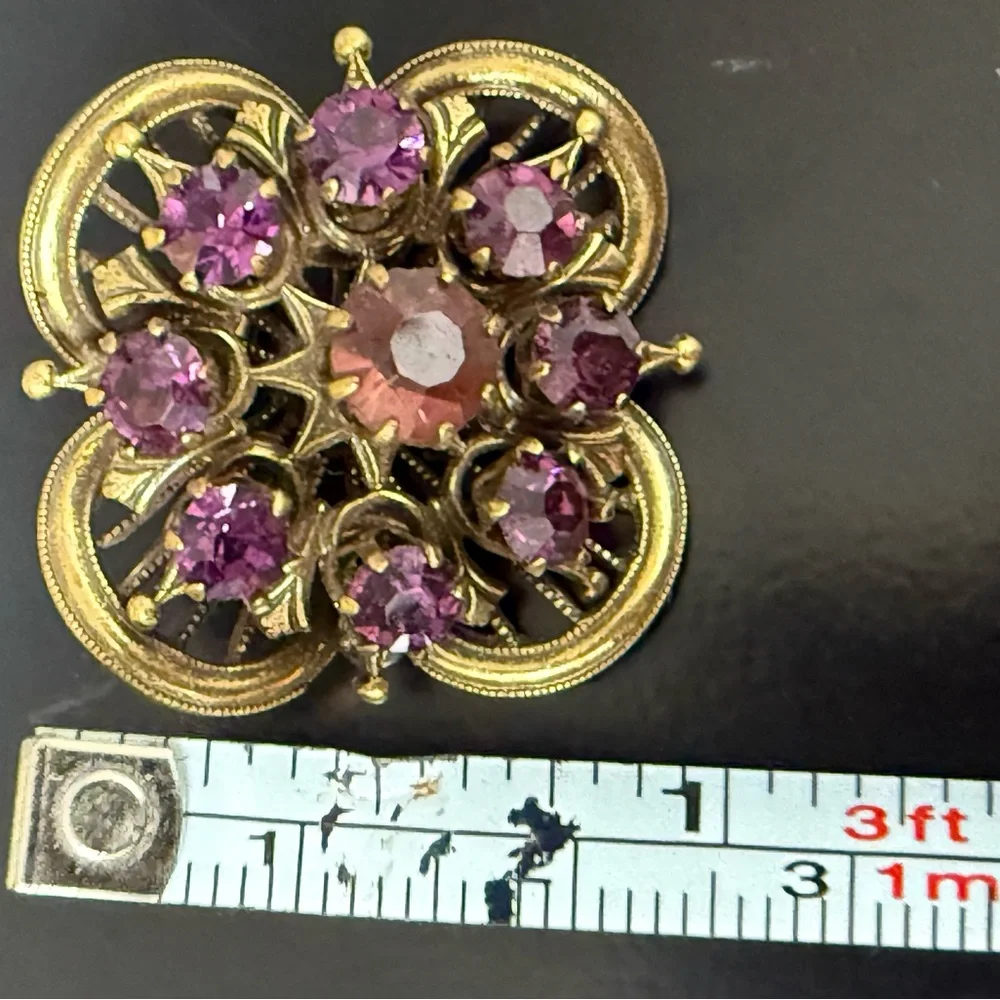 Vintage Coro Purple‎ Burgundy, Rhinestone Brooch Pin Jewelry  Signed Estate